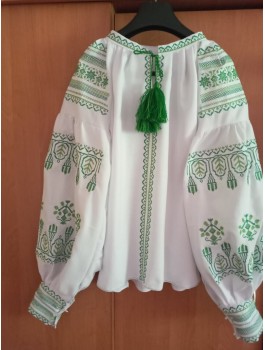  Вишиванка жіноча біла, машинна вишивка хрестиком. Домоткане полотно