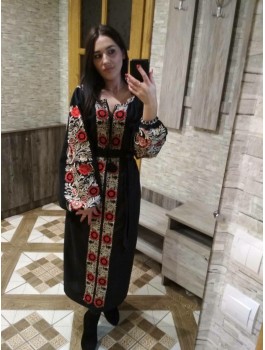  Сукня вишита чорна, машинна вишивка гладдю. Габардин, домоткане полотно або льон