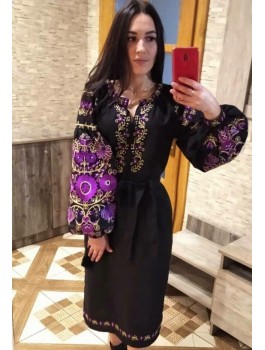 Сукня вишита чорна, машинна вишивка гладдю. Габардин, домоткане полотно або льон