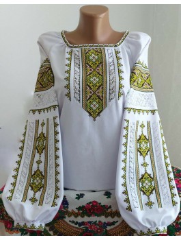  Вишиванка жіноча біла, машинна вишивка хрестиком. Домоткане полотно