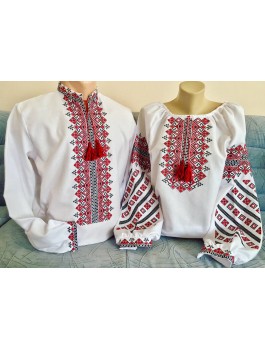  Пара вишиванок білих, чоловіча і жіноча, машинна вишивка хрестиком. Домоткане полотно