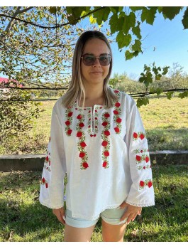  Вишиванка жіноча біла, машинна вишивка гладдю. Льон або домоткане полотно