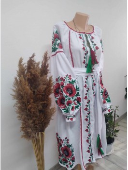  Сукня вишита біла, машинна вишивка гладдю. Домоткане полотно, льон або габардин