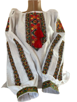  Вишиванка жіноча біла, машинна вишивка хрестиком. Домоткане полотно