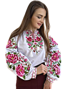  Вишиванка жіноча біла, машинна вишивка гладдю. Домоткане полотно