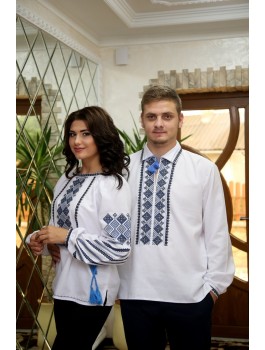  Пара вишиванок білих, чоловіча і жіноча, машинна вишивка хрестиком. Домоткане полотно