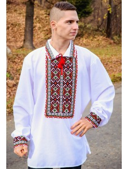  Вишиванка чоловіча біла, вишивка хрестиком, ручна робота. Домоткане полотно або льон