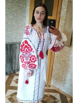  Сукня вишита біла, машинна вишивка гладдю. Домоткане полотно, льон або габардин