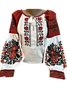  Вишиванка жіноча біла, машинна вишивка хрестиком. Домоткане полотно