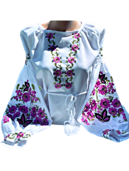  Вишиванка жіноча біла, машинна вишивка гладдю. Домоткане полотно