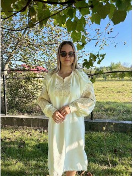 Сукня вишита бежева, машинна вишивка гладдю. Домоткане полотно або льон
