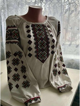  Вишиванка жіноча сіра, машинна вишивка хрестиком. Домоткане полотно