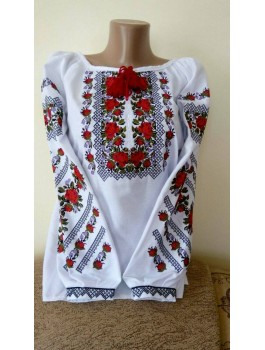  Вишиванка жіноча біла, машинна вишивка хрестиком. Домоткане полотно
