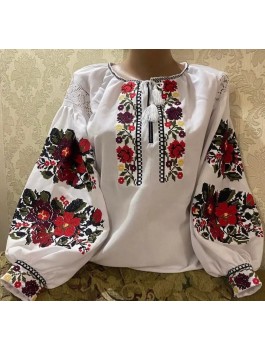  Вишиванка жіноча біла, машинна вишивка хрестиком. Домоткане полотно