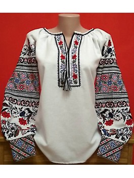  Вишиванка жіноча біла, машинна вишивка хрестиком. Домоткане полотно