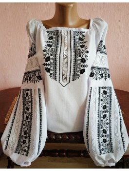  Вишиванка жіноча біла, машинна вишивка хрестиком + мережки. Домоткане полотно
