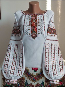 Вишиванка жіноча біла, машинна вишивка хрестиком. Домоткане полотно