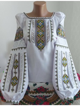  Вишиванка жіноча біла, машинна вишивка хрестиком. Домоткане полотно