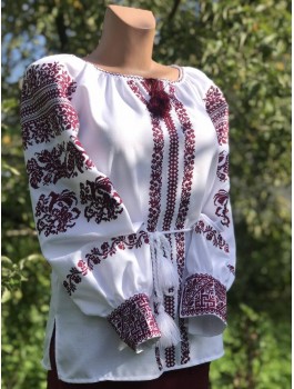  Вишиванка жіноча біла, машинна вишивка хрестиком. Домоткане полотно