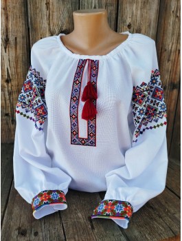  Вишиванка жіноча біла, машинна вишивка хрестиком. Домоткане полотно