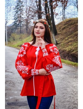 Вишиванка «Палаюча ватра» арт. 56562064 червона з білою вишивкою