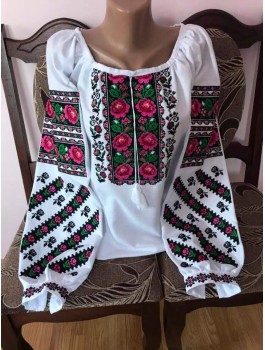  Вишиванка жіноча біла, машинна вишивка хрестиком. Домоткане полотно