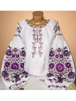  Вишиванка жіноча біла, машинна вишивка гладдю. Домоткане полотно або льон