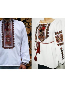  Пара вишиванок білих, чоловіча і жіноча, машинна вишивка хрестиком. Домоткане полотно