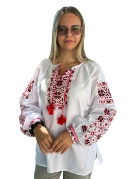  Вишиванка жіноча біла, машинна вишивка гладдю. Домоткане полотно
