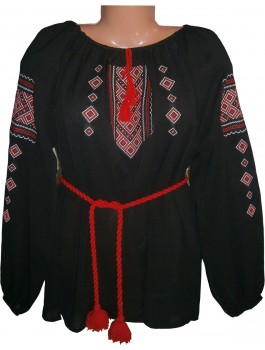  Вишиванка жіноча чорна, машинна вишивка гладдю. Шифон