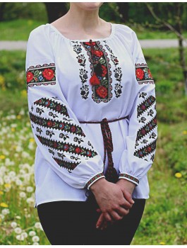  Вишиванка жіноча біла, машинна вишивка хрестиком. Домоткане полотно