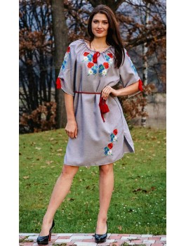  Сукня вишита сіра, машинна вишивка гладдю. Габардин або домоткане полотно