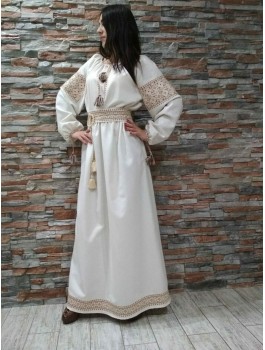 Сукня вишита бежева, машинна вишивка хрестиком. Домоткане полотно або льон