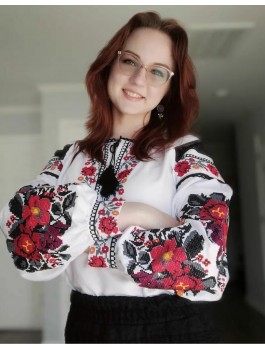  Вишиванка жіноча біла, машинна вишивка хрестиком. Домоткане полотно
