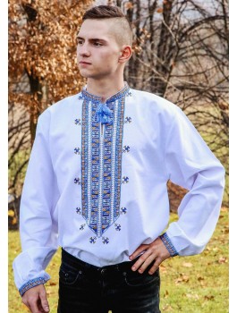  Вишиванка чоловіча біла, вишивка хрестиком, ручна робота. Домоткане полотно