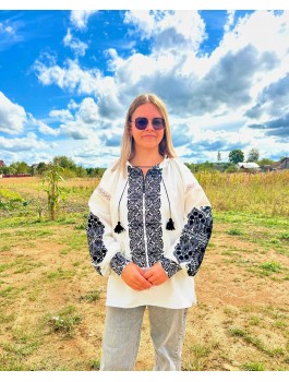  Вишиванка жіноча молочна, машинна вишивка гладдю. Домоткане полотно, льон або габардин