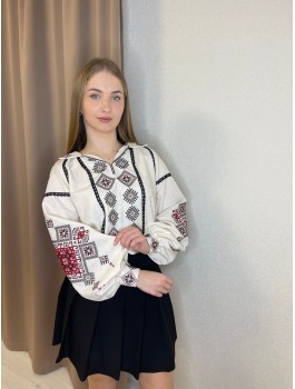  Вишиванка жіноча сіра, машинна вишивка хрестиком. Домоткане полотно
