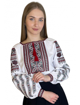  Вишиванка жіноча біла, машинна вишивка хрестиком. Домоткане полотно
